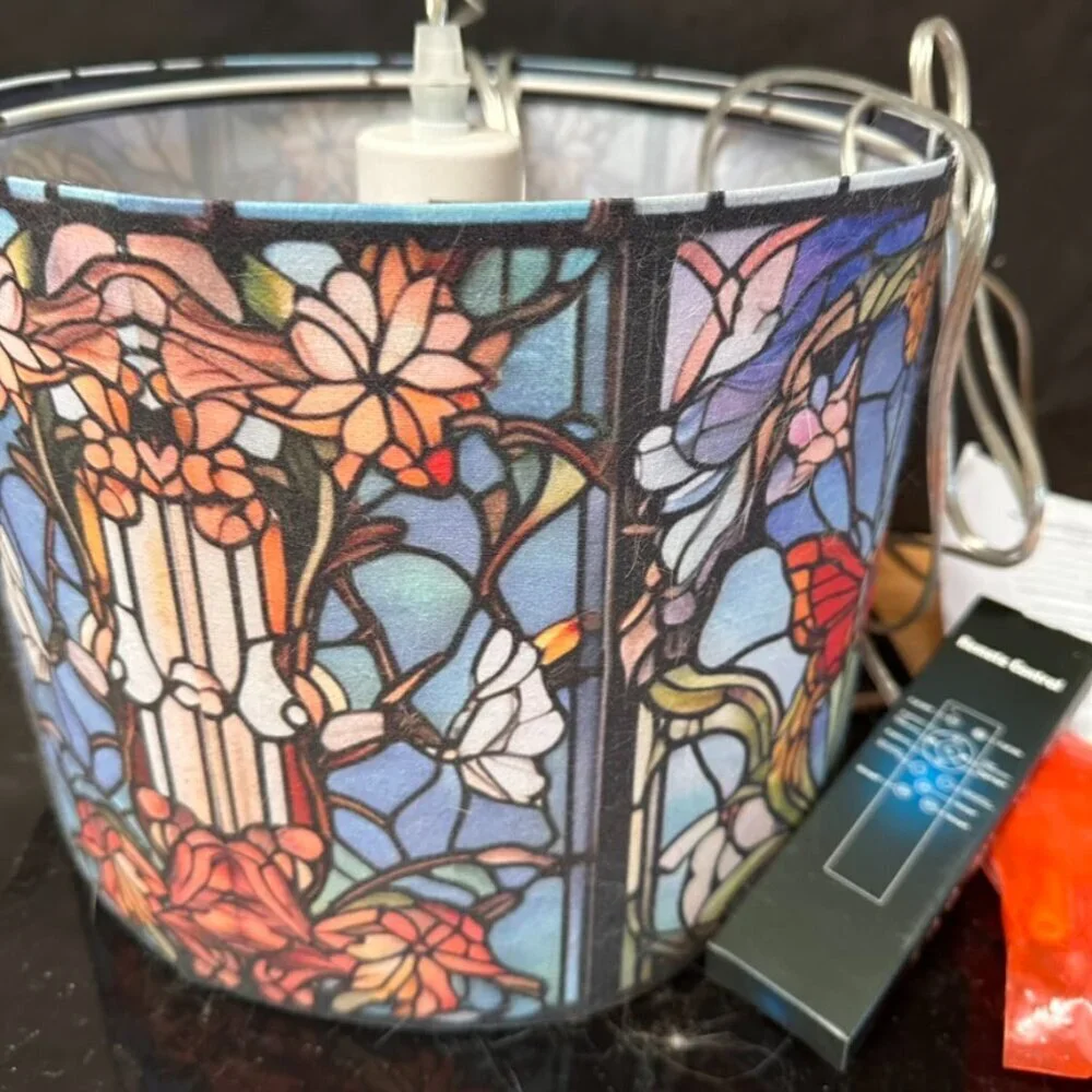 Butterfly Stained Glass Lamp, Art Nouveau Lighting Hanging Drum Lamp Light